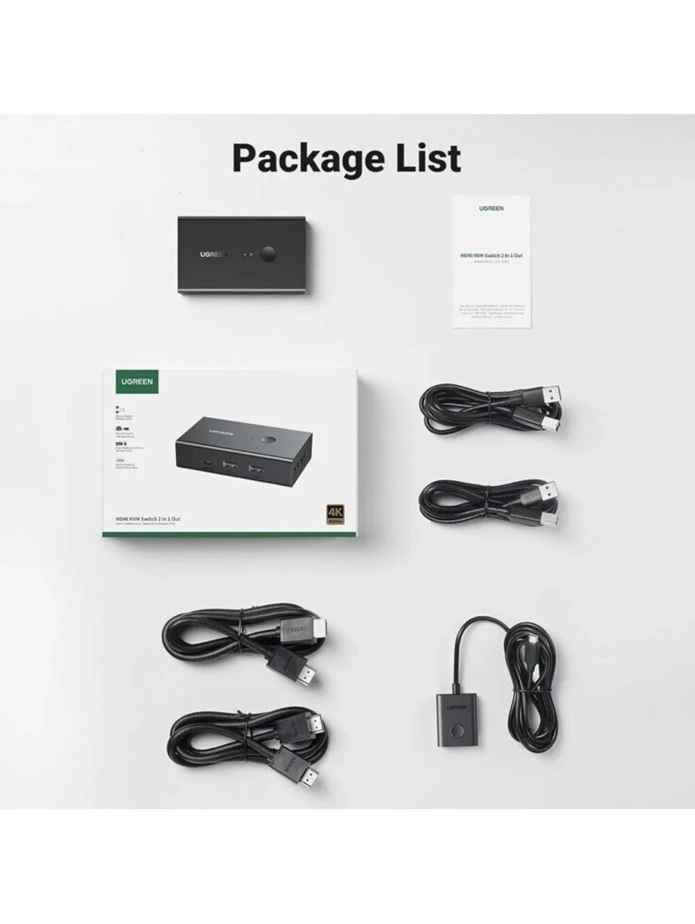 UGREEN KVM Switch Box HDMI 2 Computers 1 Monitor 4 USB Ports 4K 60Hz Controller